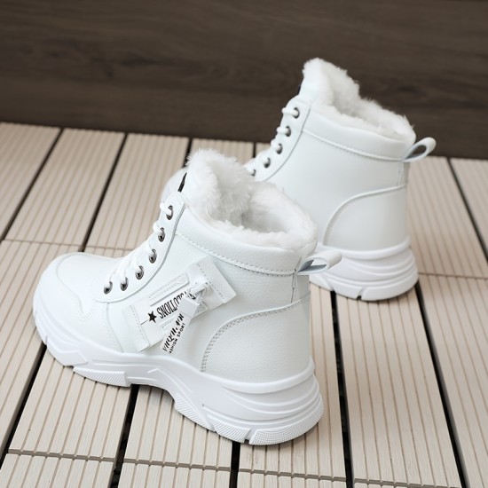 Women's Platform High Top Sneakers, Casual Lace Up Plush Lined Shoes, Comfortable Winter Outdoor Shoes Women's Platform High Top Sneakers, Casual Lace Up Plush Lined Shoes, Comfortable Winter Outdoor Shoes