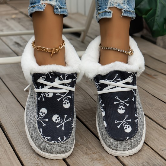 Women's Fluffy Fleece Lined Canvas Shoes, Thermal Slip On Low Top Shoes, Winter Warm Flat Shoes Women's Fluffy Fleece Lined Canvas Shoes, Thermal Slip On Low Top Shoes, Winter Warm Flat Shoes